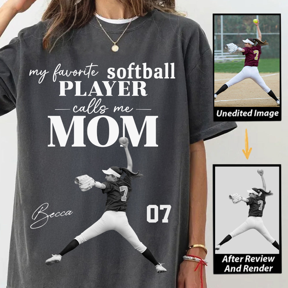 Personalized My Favorite Softball Player Calls me Mom Washed Tee Retro Bootleg Shirt For Softball Players T24