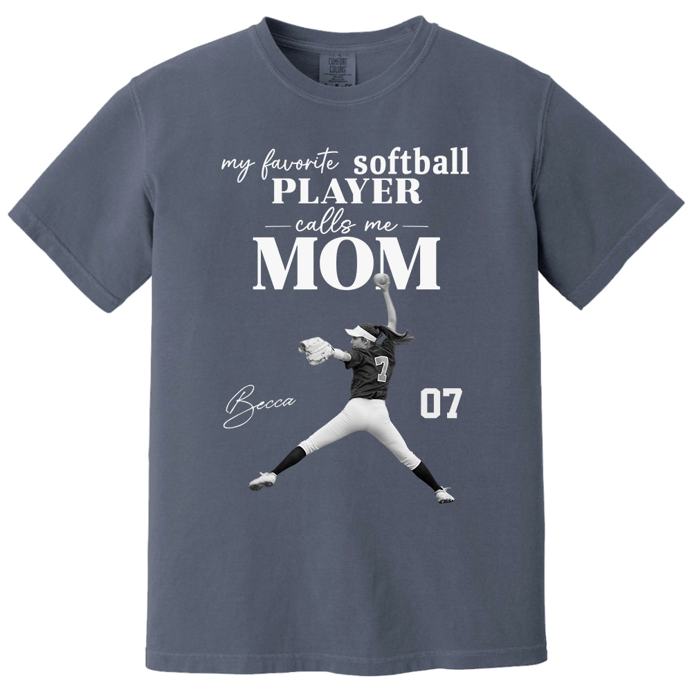 Personalized My Favorite Softball Player Calls me Mom Washed Tee Retro Bootleg Shirt For Softball Players T24