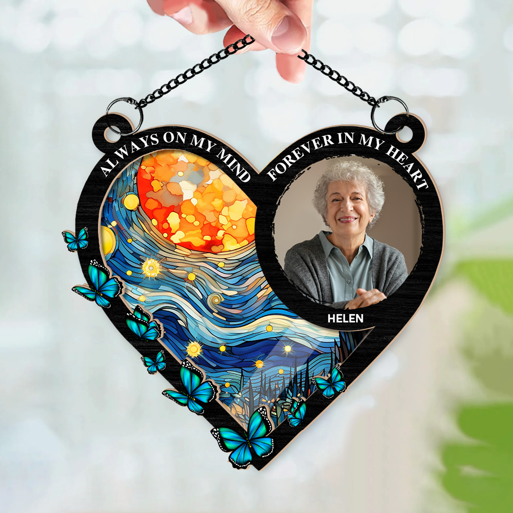 Always On My Mind Personalized Photo Suncatcher Ornament - Personalized Window Hanging Suncatcher Photo Ornament