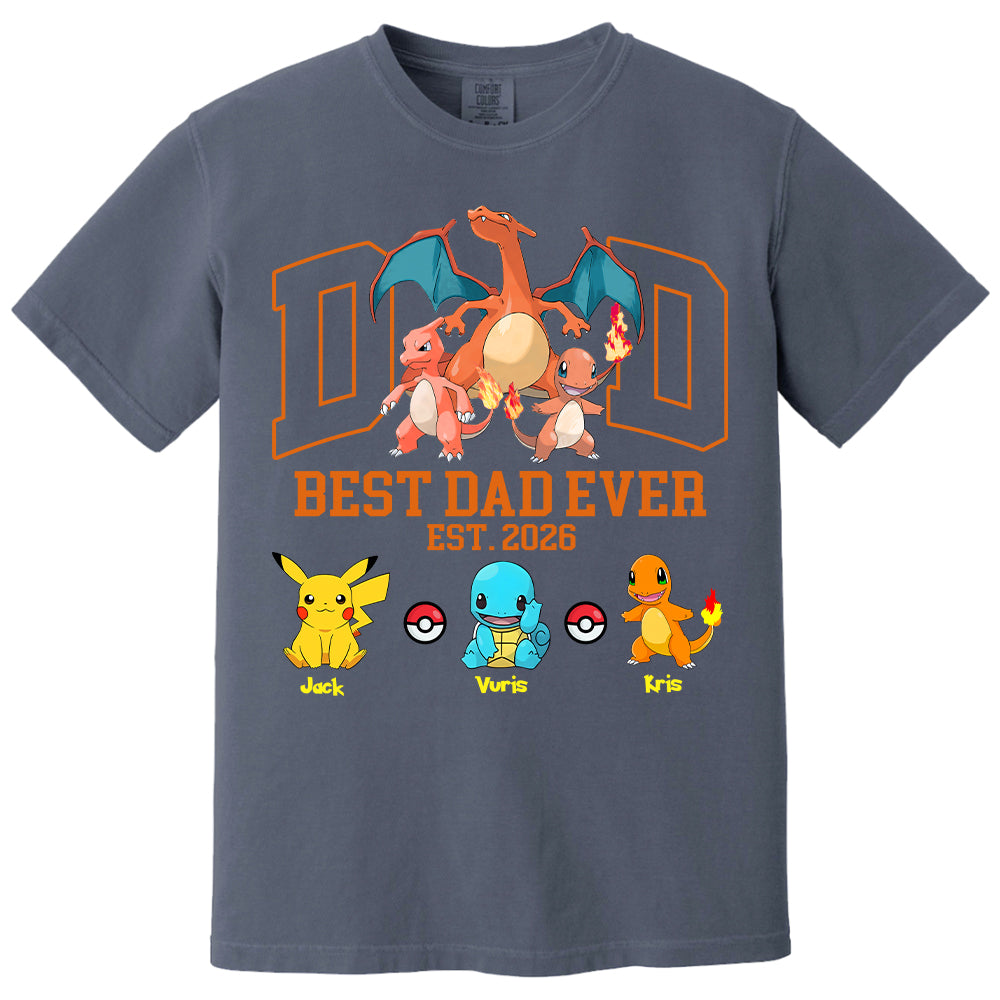 PokeDad Best Dad Ever, Personalized Pokemon Dad Shirt with Custom Kids Name, Gift For Dad, Gift For Grandpa MI209 T24- 05.08.2026
