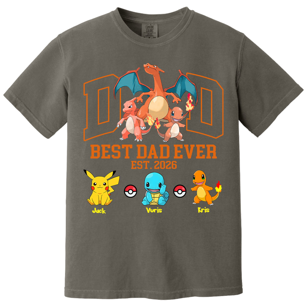 PokeDad Best Dad Ever, Personalized Pokemon Dad Shirt with Custom Kids Name, Gift For Dad, Gift For Grandpa MI209 T24- 05.08.2026