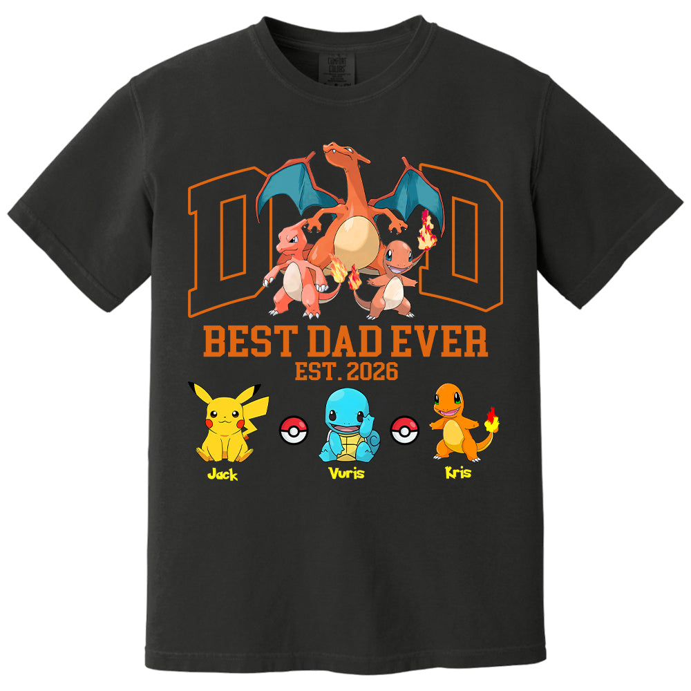PokeDad Best Dad Ever, Personalized Pokemon Dad Shirt with Custom Kids Name, Gift For Dad, Gift For Grandpa MI209 T24- 05.08.2026