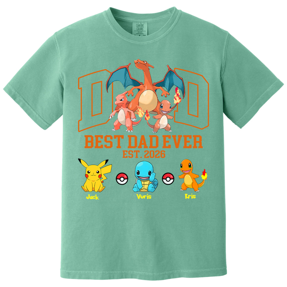 PokeDad Best Dad Ever, Personalized Pokemon Dad Shirt with Custom Kids Name, Gift For Dad, Gift For Grandpa MI209 T24- 05.08.2026