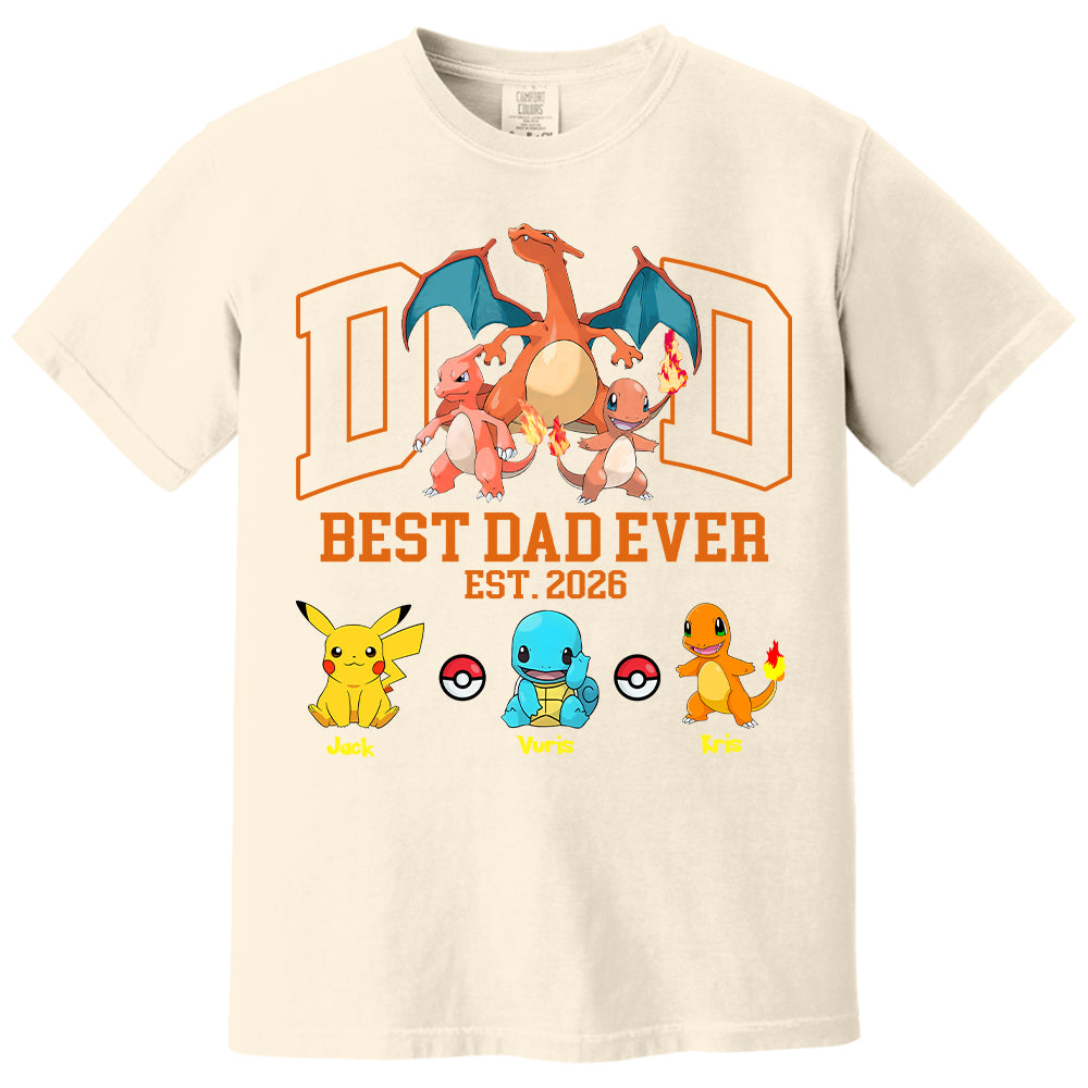 PokeDad Best Dad Ever, Personalized Pokemon Dad Shirt with Custom Kids Name, Gift For Dad, Gift For Grandpa MI209 T24- 05.08.2026
