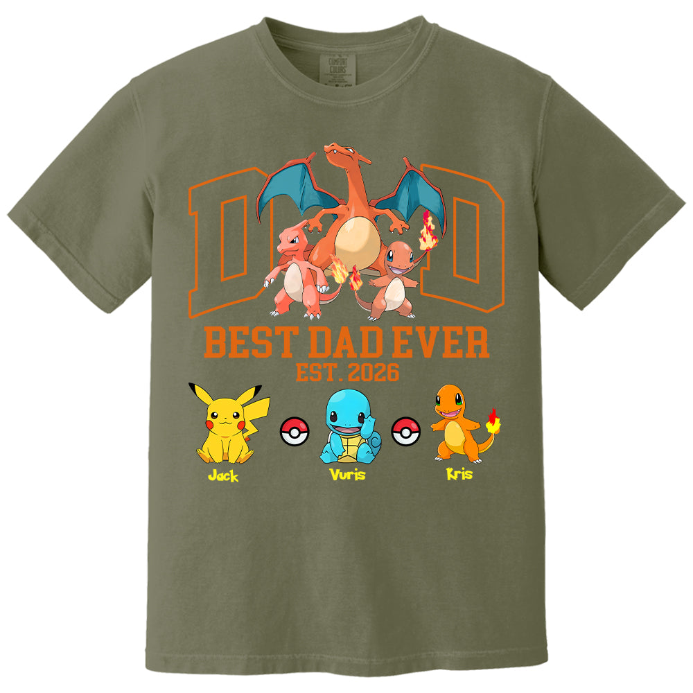 PokeDad Best Dad Ever, Personalized Pokemon Dad Shirt with Custom Kids Name, Gift For Dad, Gift For Grandpa MI209 T24- 05.08.2026