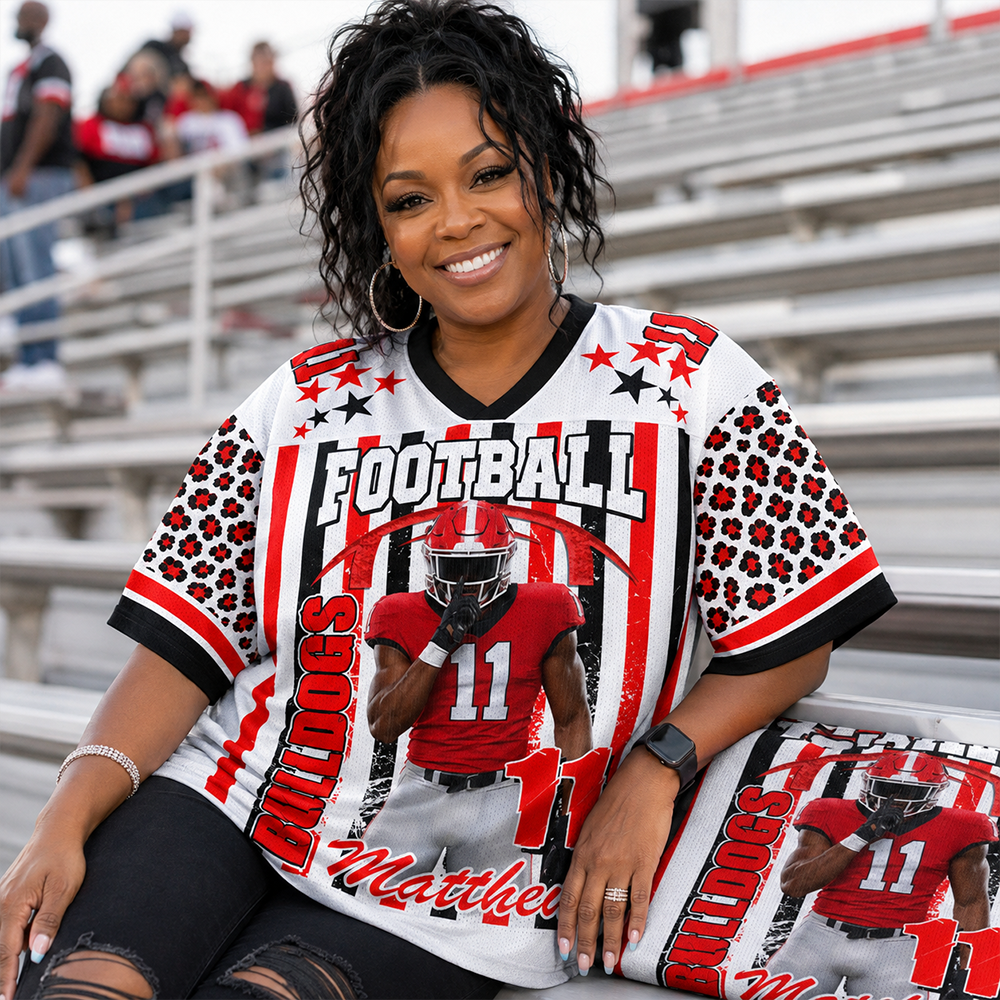 Personalized Football Jersey with Player Photo, Custom Team Name & Mascot Football Jersey for Football Mom & Grandma Hv01