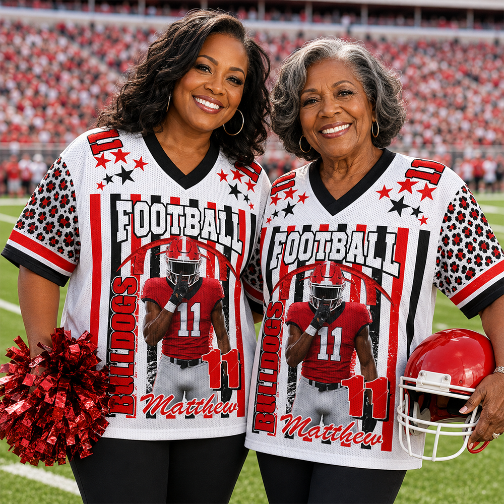 Personalized Football Jersey with Player Photo, Custom Team Name & Mascot Football Jersey for Football Mom & Grandma Hv01