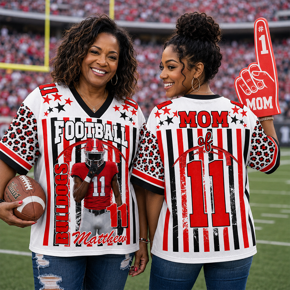 Personalized Football Jersey with Player Photo, Custom Team Name & Mascot Football Jersey for Football Mom & Grandma Hv01