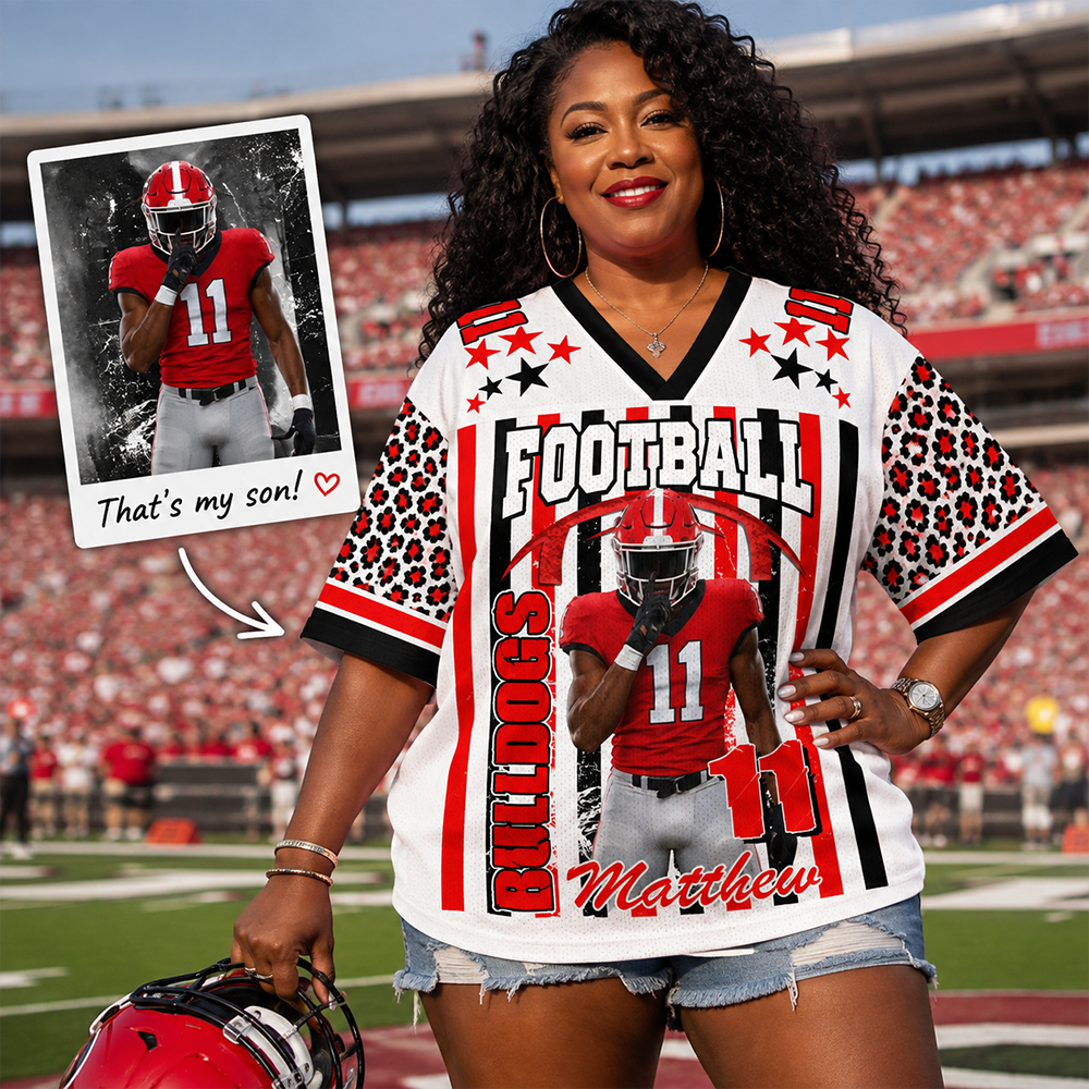 Personalized Football Jersey with Player Photo, Custom Team Name & Mascot Football Jersey for Football Mom & Grandma Hv01