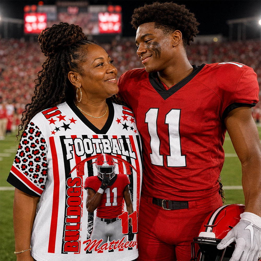Personalized Football Jersey with Player Photo, Custom Team Name & Mascot Football Jersey for Football Mom & Grandma Hv01