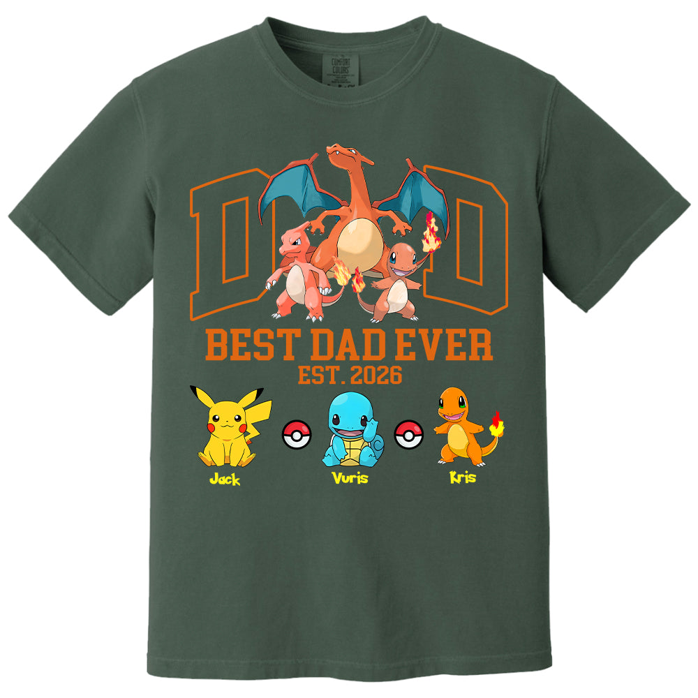 PokeDad Best Dad Ever, Personalized Pokemon Dad Shirt with Custom Kids Name, Gift For Dad, Gift For Grandpa MI209 T24- 05.08.2026