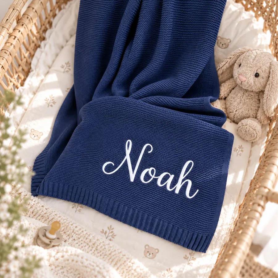 Embroidered Knit Baby Blanket, Soft Cotton Knit Baby Blanket, Custom Baby Name Blanket, Baby Shower Gift, Newborn Blanket, Keepsake Gift for Baby Pt99