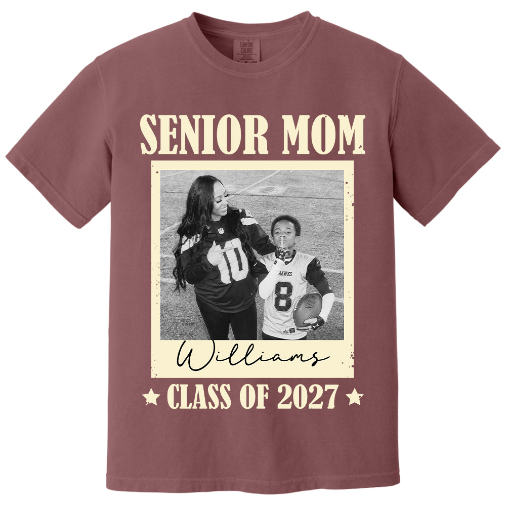 Senior Football Mom - Personalized Shirt For Football Mom Grandma Custom Football Player Photo NA04 T24