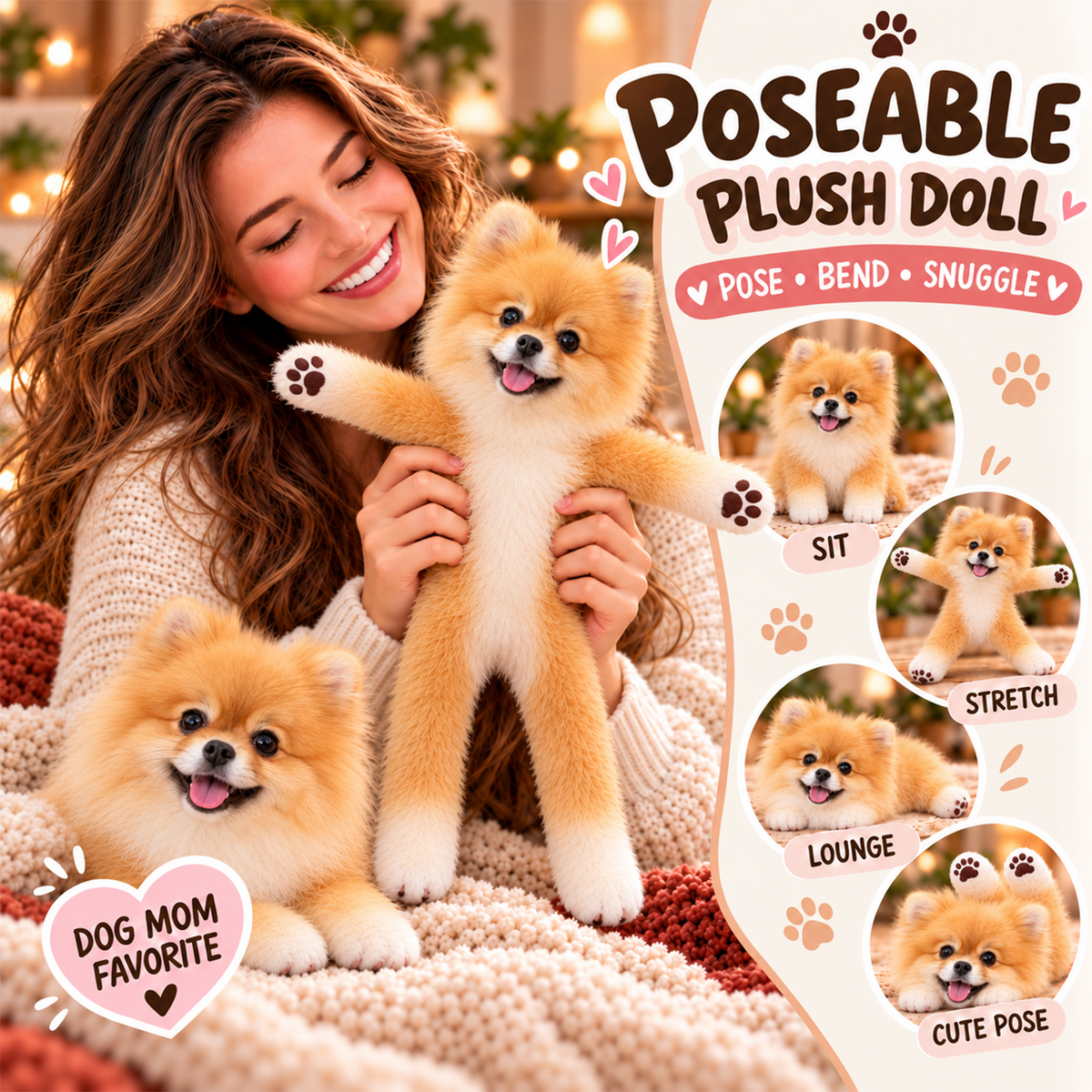 Personalized Pomeranian Photo Pet Squishy Toy Poseable Plush Doll, Funny Gift For Dog Mom, Dad, Pet Lover T1807 T24 TL06