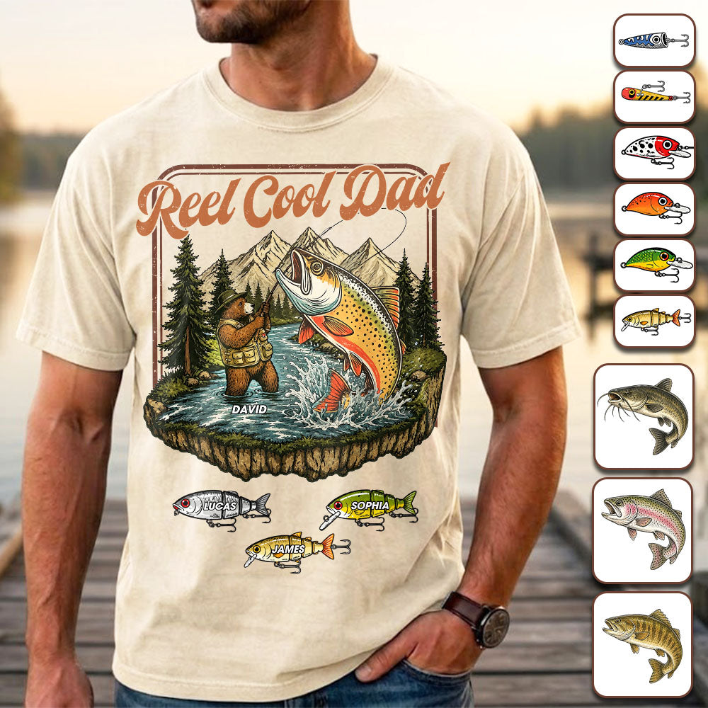 Reel Cool Bear Dad, Personalized Comfort Colors Vintage Retro Fishing Shirt, Gift For Fathers Day, Gift For Dad Husband Grandpa MI209 Pt99