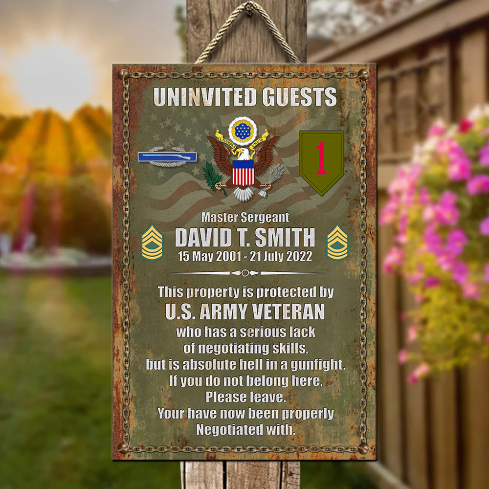 Personalized Veteran Metal Sign - Custom Military Unit - This Property Is Protected By A Highly Proficient K1702