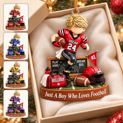 Personalized Just A Boy Who Loves Football Ornament, Custom Player Name & Number Gift, Christmas Keepsake T1807 Hv01