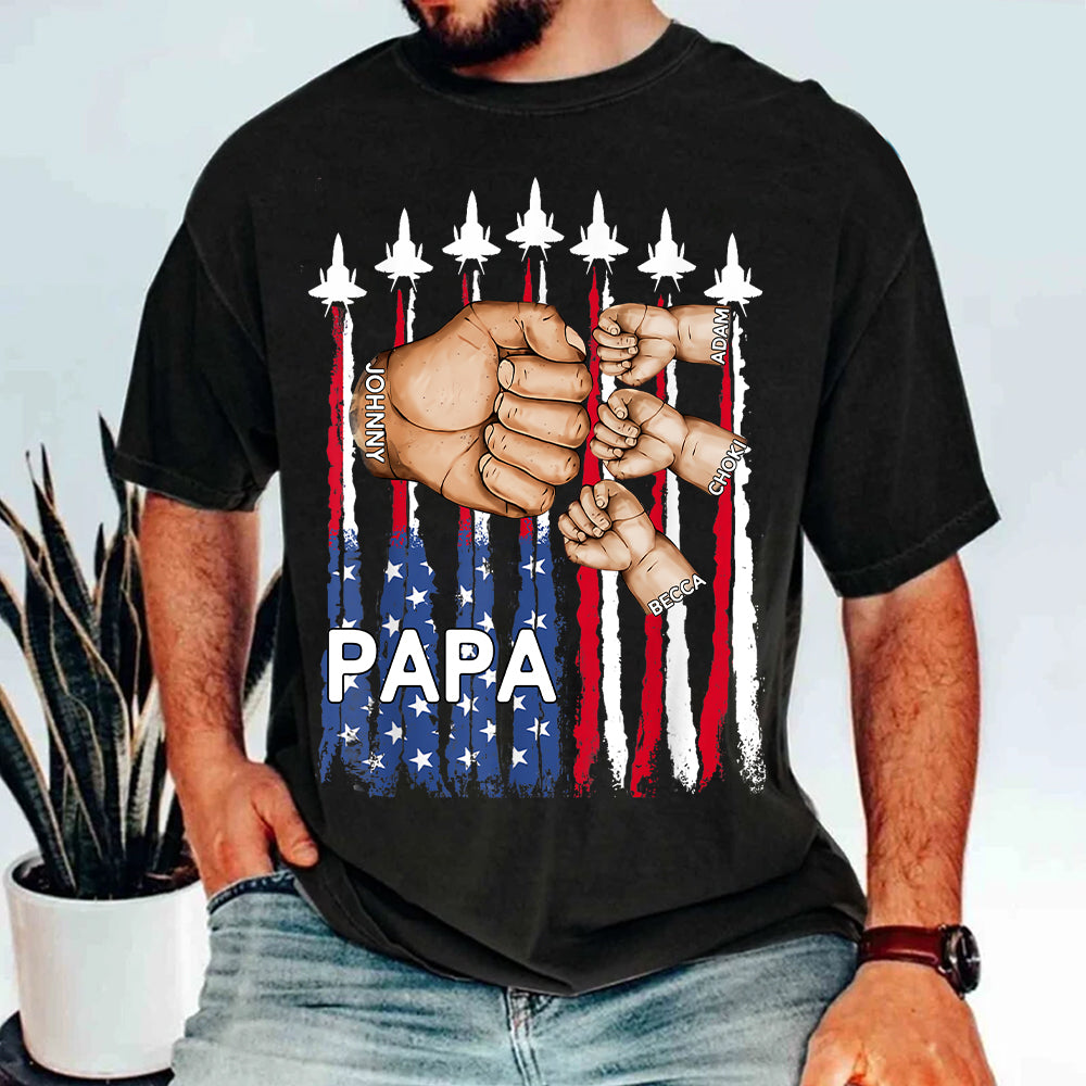 4th of July Custom Grandpa Shirt with USA Flag & Fighter Jets Design