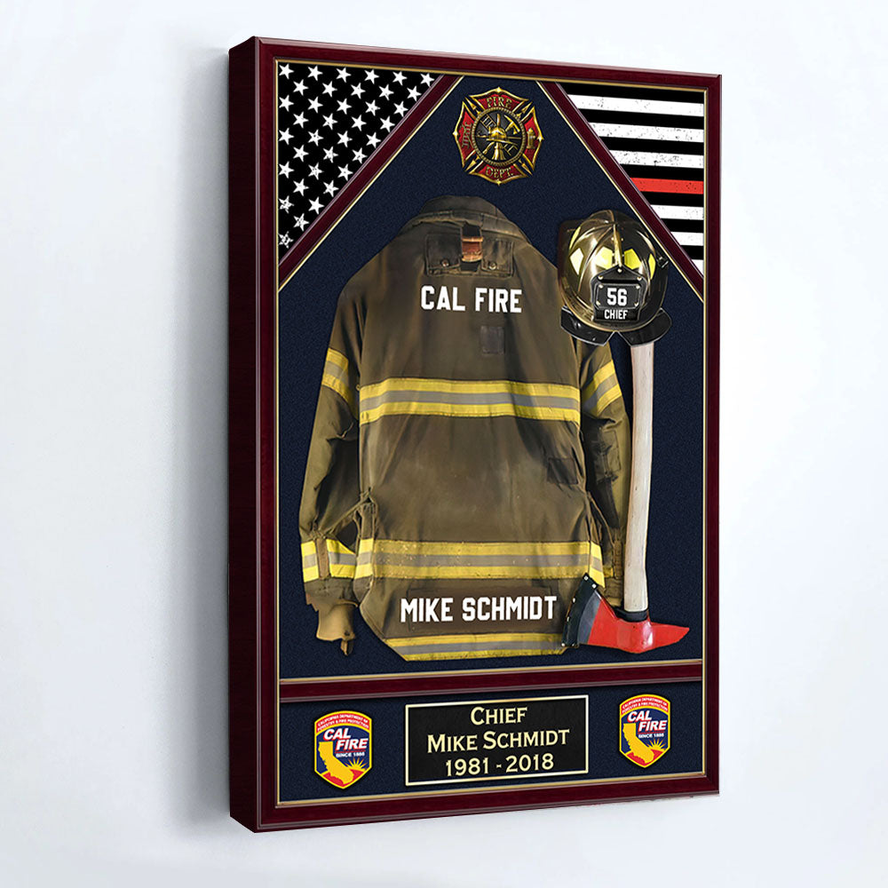 U.S. Firefighter Shadow Boxes Uniform Personalized Poster Canvas For Firefighter And Retired Firefighter K1702