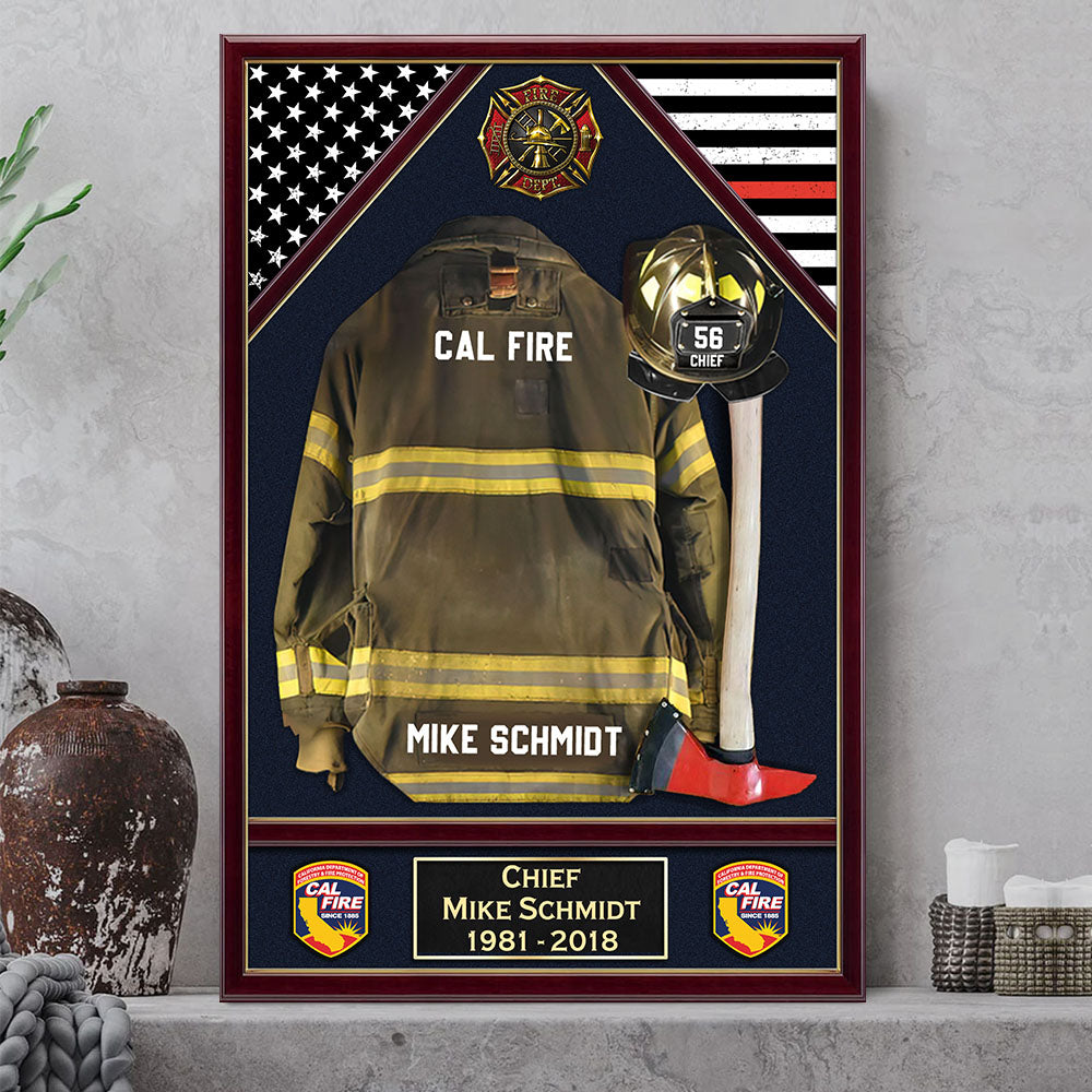 U.S. Firefighter Shadow Boxes Uniform Personalized Poster Canvas For Firefighter And Retired Firefighter K1702