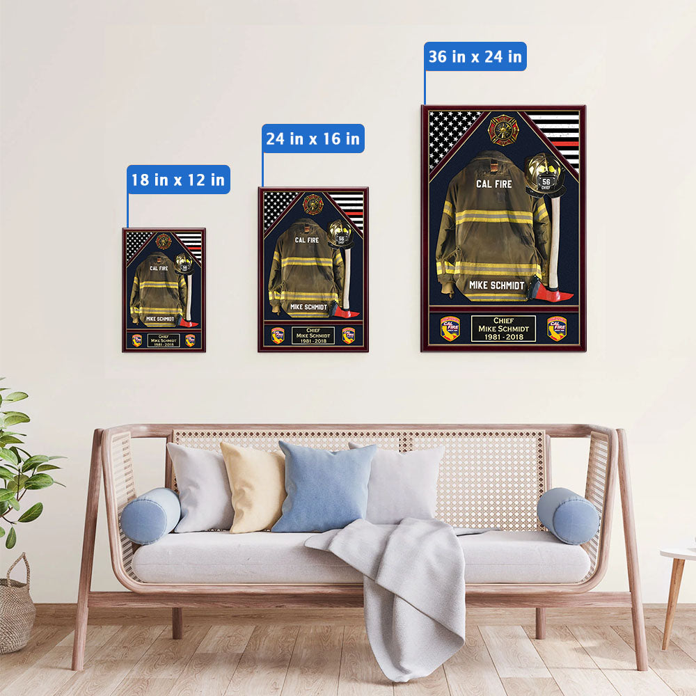 U.S. Firefighter Shadow Boxes Uniform Personalized Poster Canvas For Firefighter And Retired Firefighter K1702
