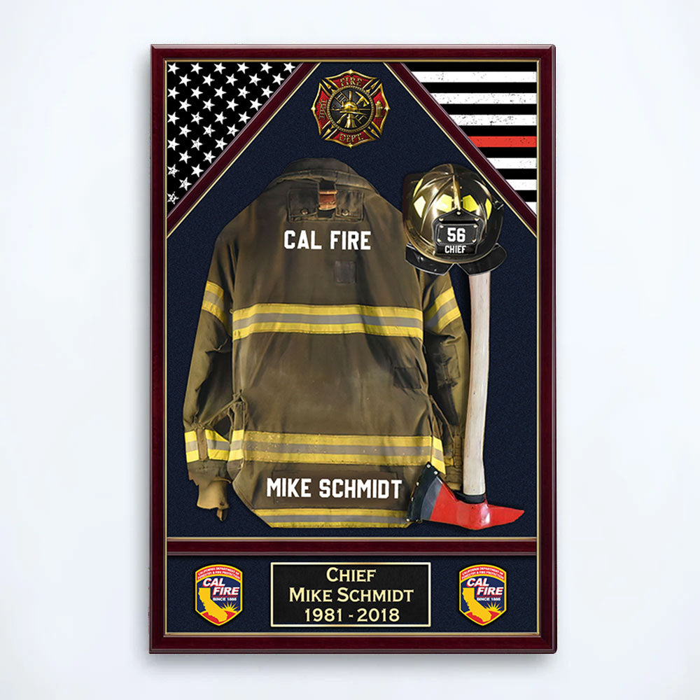 U.S. Firefighter Shadow Boxes Uniform Personalized Poster Canvas For Firefighter And Retired Firefighter K1702