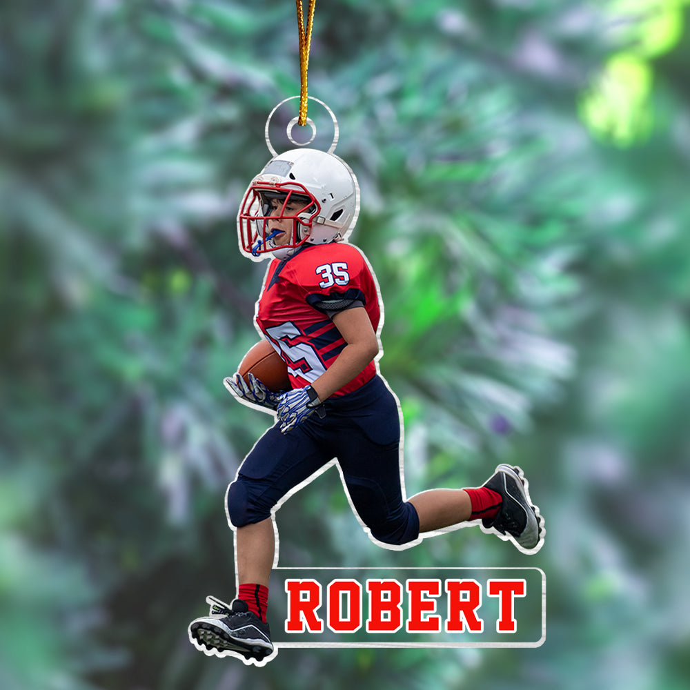 Kid American Football Ornament- Personalized Custom Photo Mica Ornament - Christmas Gift For Family Members, Kids