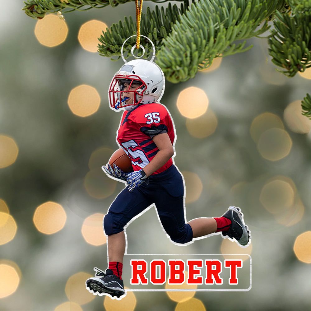 Kid American Football Ornament- Personalized Custom Photo Mica Ornament - Christmas Gift For Family Members, Kids