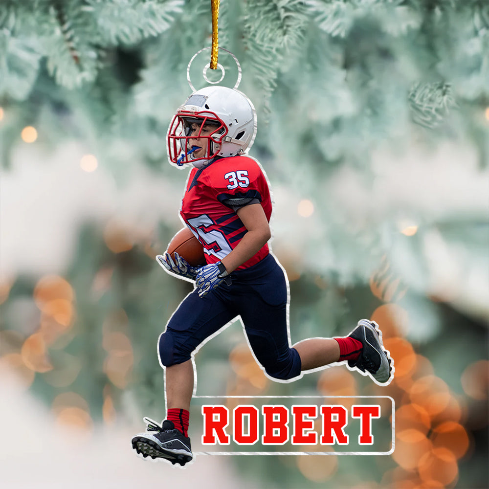 Kid American Football Ornament- Personalized Custom Photo Mica Ornament - Christmas Gift For Family Members, Kids