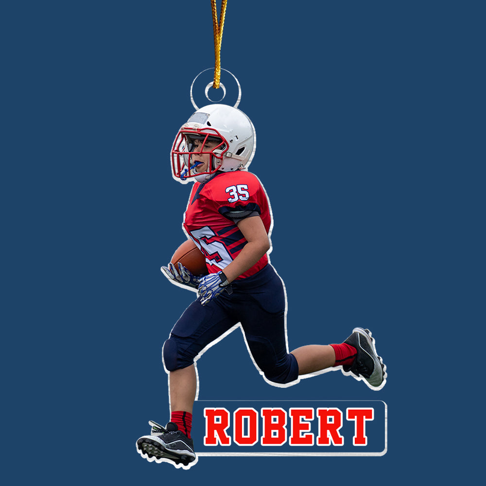 Kid American Football Ornament- Personalized Custom Photo Mica Ornament - Christmas Gift For Family Members, Kids