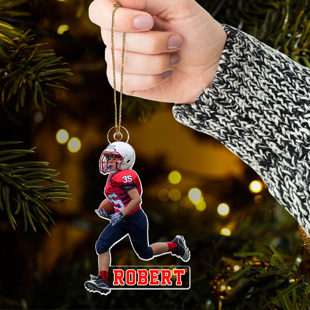 Kid American Football Ornament- Personalized Custom Photo Mica Ornament - Christmas Gift For Family Members, Kids