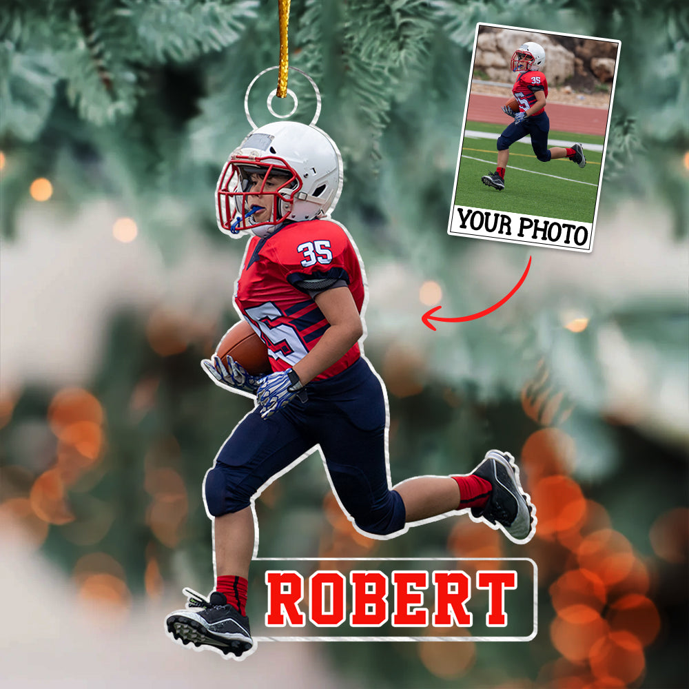 Kid American Football Ornament- Personalized Custom Photo Mica Ornament - Christmas Gift For Family Members, Kids