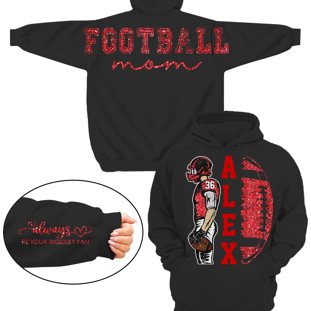 Personalized Football Mom Shirt, Custom Oversized Back Print & Cute Sleeve Detail, Player Name Number Game Day Shirt