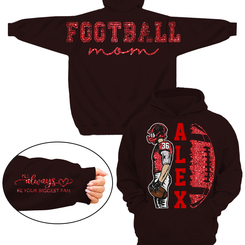 Personalized Football Mom Shirt, Custom Oversized Back Print & Cute Sleeve Detail, Player Name Number Game Day Shirt
