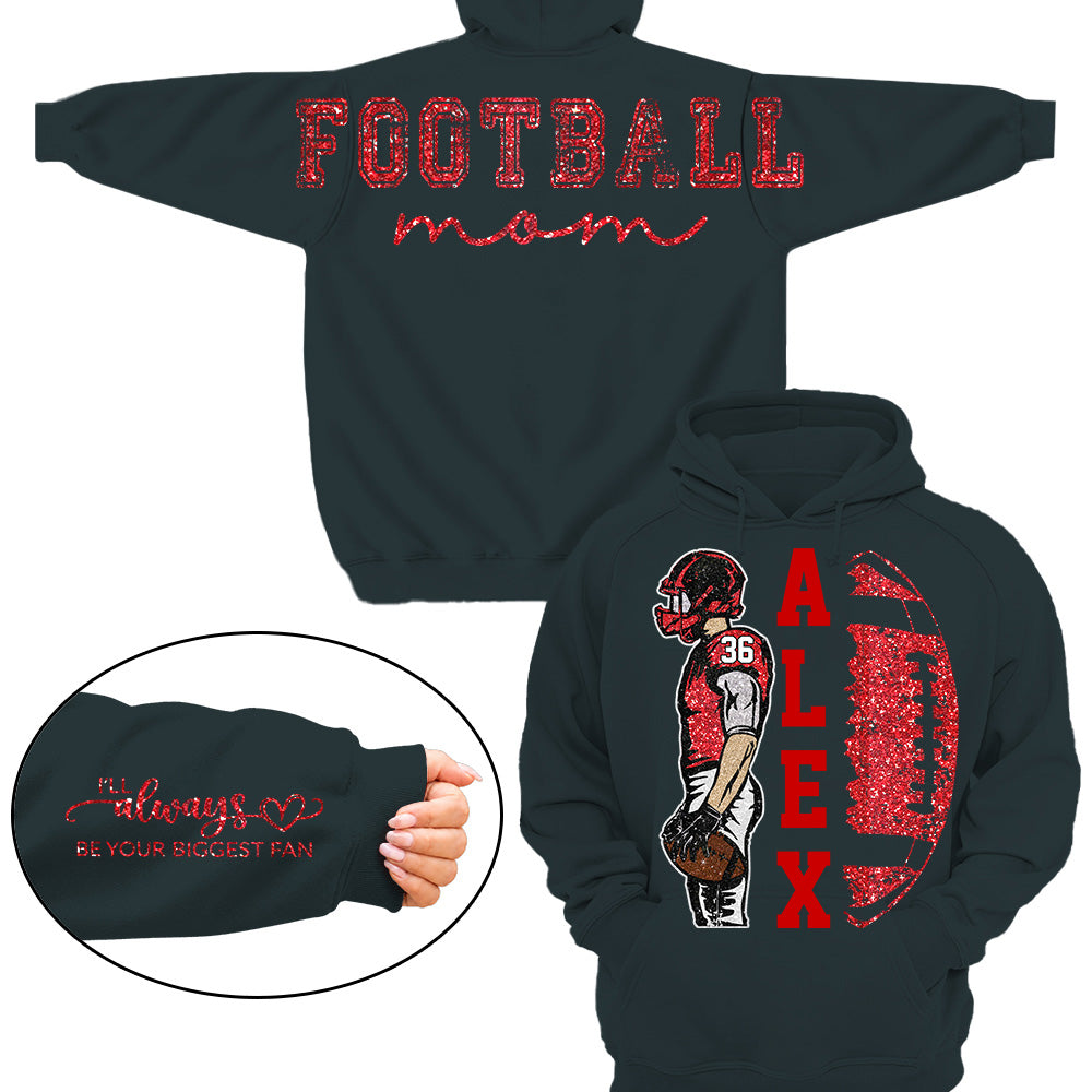 Personalized Football Mom Shirt, Custom Oversized Back Print & Cute Sleeve Detail, Player Name Number Game Day Shirt
