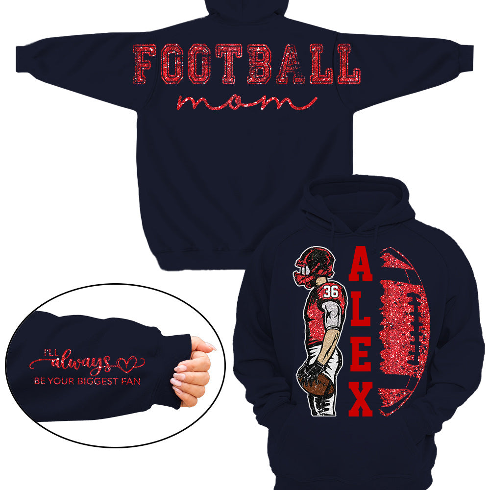 Personalized Football Mom Shirt, Custom Oversized Back Print & Cute Sleeve Detail, Player Name Number Game Day Shirt