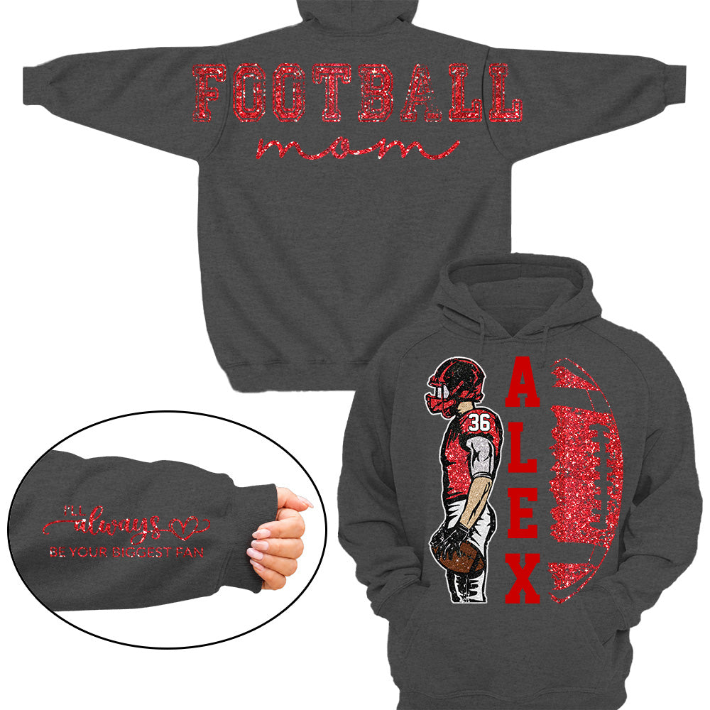 Personalized Football Mom Shirt, Custom Oversized Back Print & Cute Sleeve Detail, Player Name Number Game Day Shirt