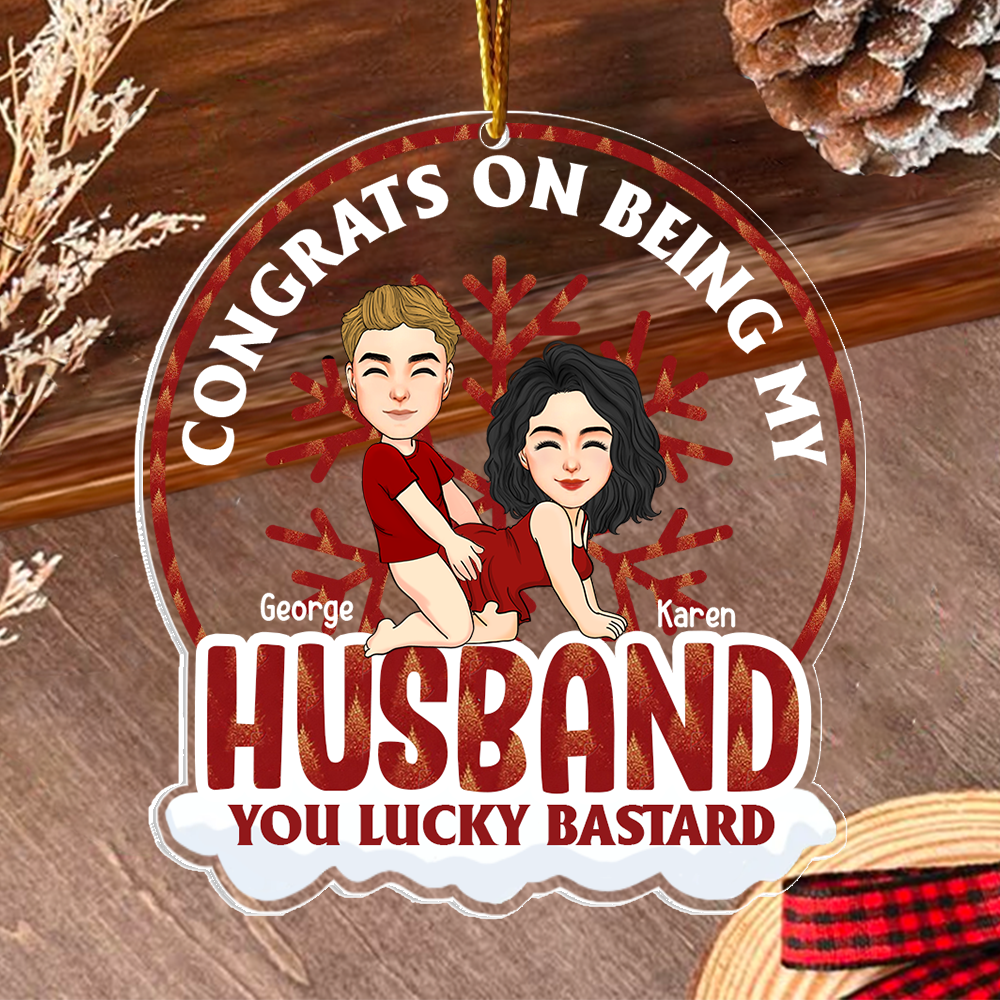Congrats On Being My Husband Personalized Globe Acrylic Ornament For Couple