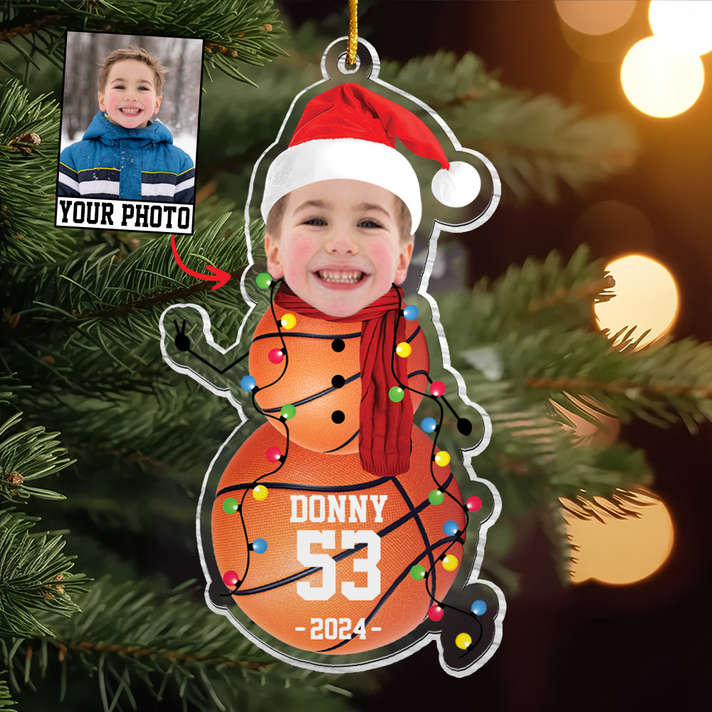 Custom Photo Basketball Snowman Ornament - Gifts For Players, Team, Boys - Personalized Acrylic Ornament Tu20