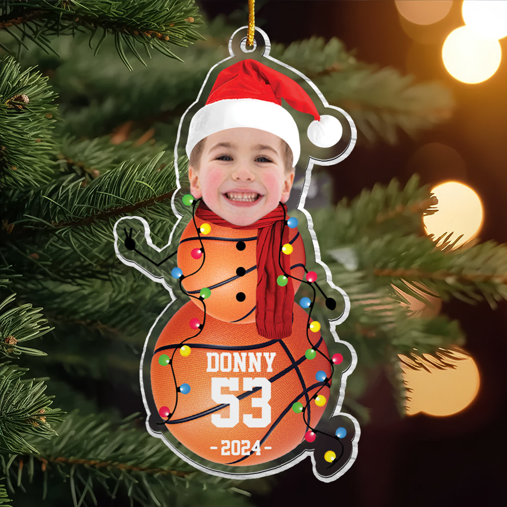Custom Photo Basketball Snowman Ornament - Gifts For Players, Team, Boys - Personalized Acrylic Ornament Tu20