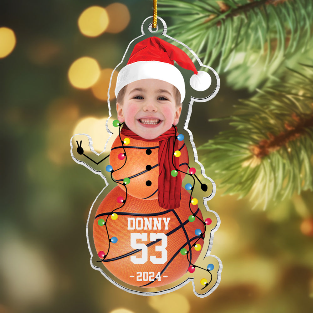 Custom Photo Basketball Snowman Ornament - Gifts For Players, Team, Boys - Personalized Acrylic Ornament Tu20