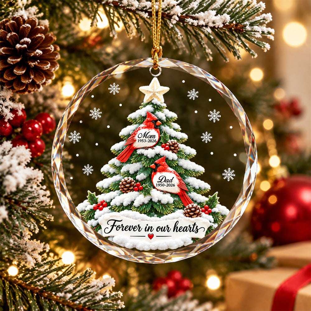 Personalized Memorial Christmas Crystal Ornament, Custom Cardinal Christmas Ornament T24