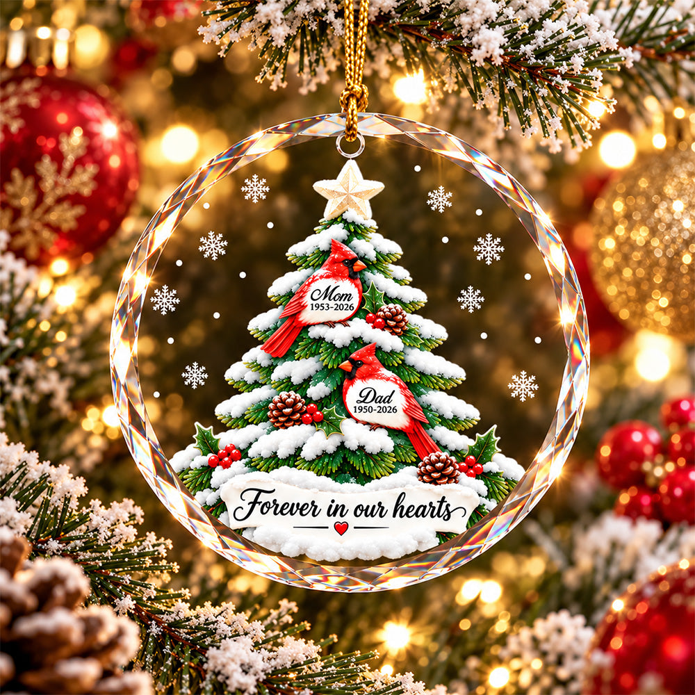 Personalized Memorial Christmas Crystal Ornament, Custom Cardinal Christmas Ornament T24