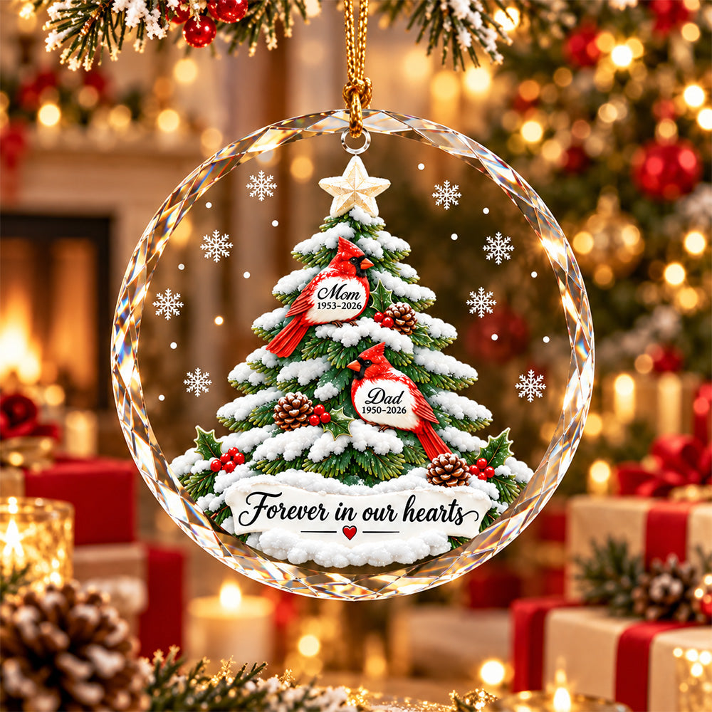 Personalized Memorial Christmas Crystal Ornament, Custom Cardinal Christmas Ornament T24