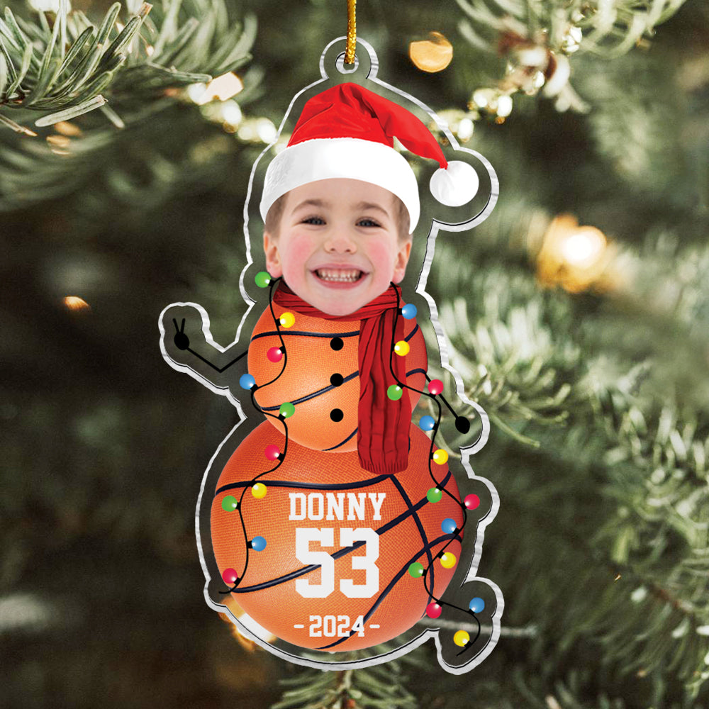 Custom Photo Basketball Snowman Ornament - Gifts For Players, Team, Boys - Personalized Acrylic Ornament Tu20