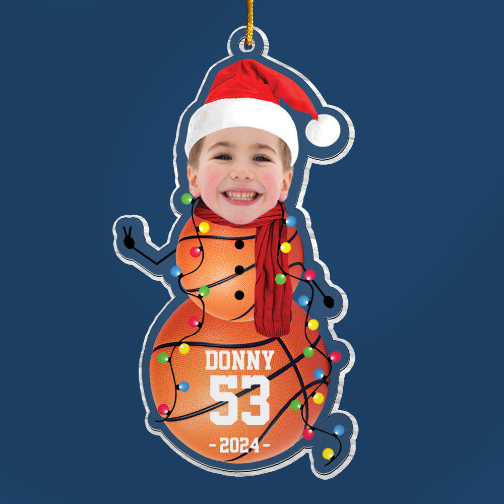 Custom Photo Basketball Snowman Ornament - Gifts For Players, Team, Boys - Personalized Acrylic Ornament Tu20