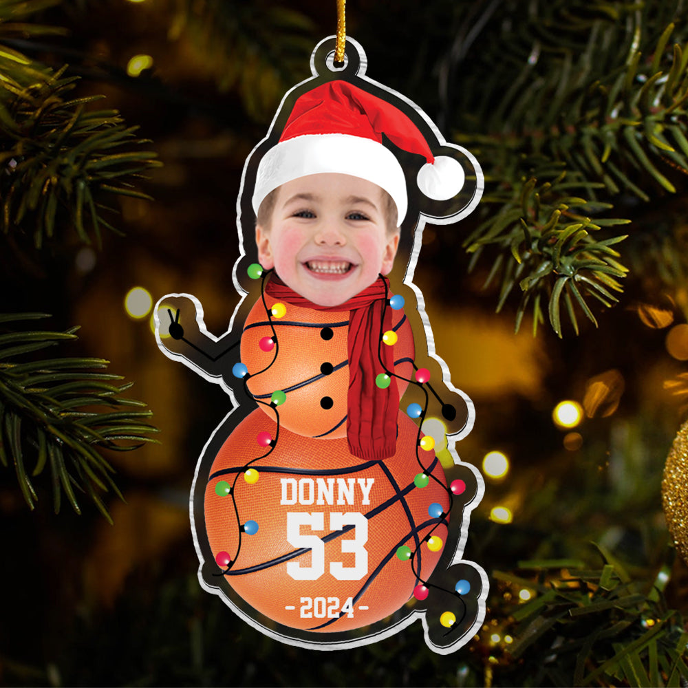 Custom Photo Basketball Snowman Ornament - Gifts For Players, Team, Boys - Personalized Acrylic Ornament Tu20