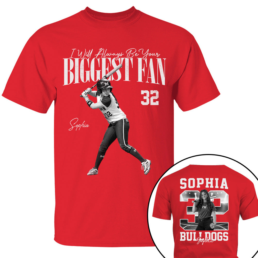 I'll Always Be Your Biggest Fan - Washed Tee Retro Bootleg Shirt - Custom Photo Softball Player Gift For Softball Lovers T1807 T24