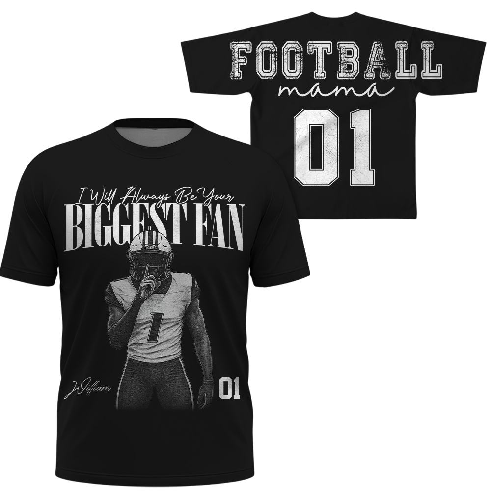 Personalized I'll Always Be Your Biggest Fan Shirt, Custom Player Photo & Number, Football Mom Gift for Game Day Na02 Hv01