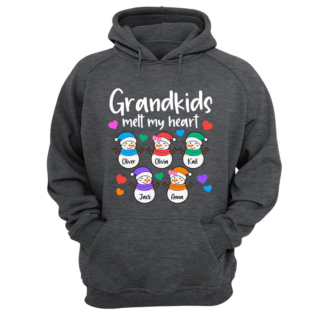 Personalized Grandkids Melt My Heart Shirt, Custom Snowmen With Grandchildren Names Nh00
